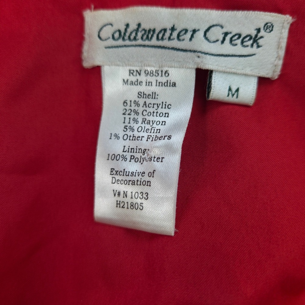 Coldwater Creek Jacket Women M Red Acrylic Blend Patchwork Embroidered Boho Coat - Picture 3 of 11